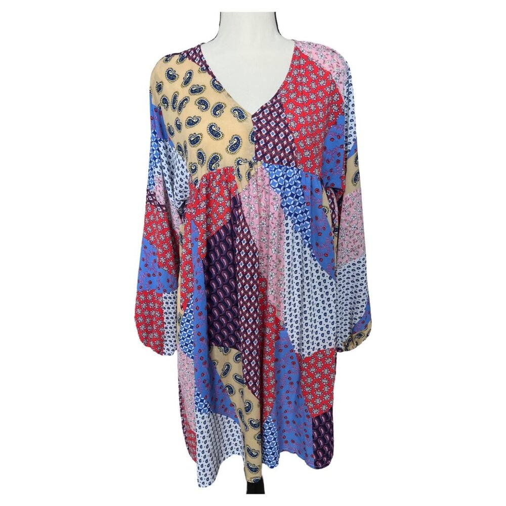Patch Work Women Sz Small Boho Cottage, Multi Print, Baggy, Flowy, Dress